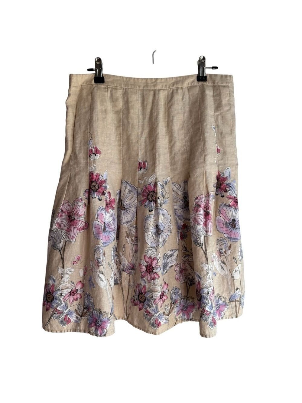 Ann Taylor Loft 100% Linen A-Line Skirt Sz 6 Beige Floral Coastal Pretty EUC